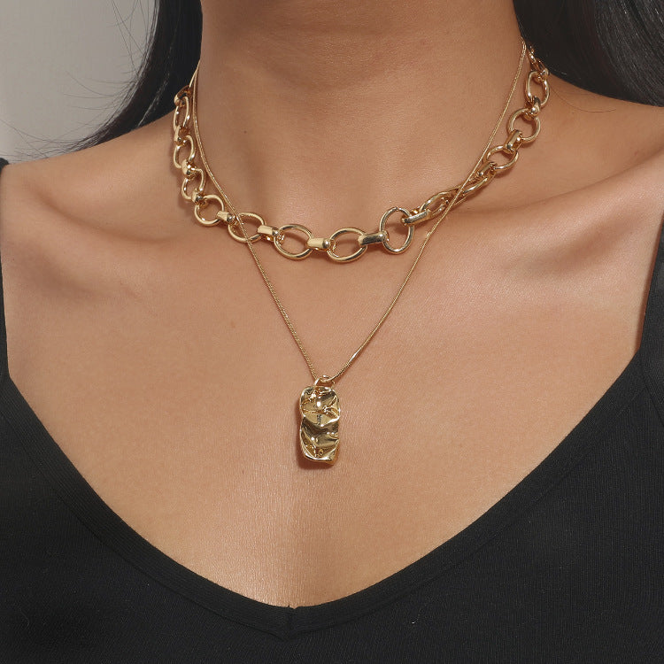 Ol Irregular Chain Two-Layer Independent Chain Combination Lobster Clasp Female Necklace