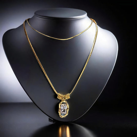 Elegant Gold Pendant Necklace With Diamond Accent